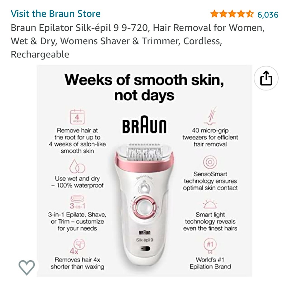 Braun Epilator Silk-épil 9 9-720, Hair Removal,Wet & Dry